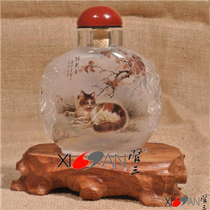 内画鼻烟壶 习三内画 节日礼品 收藏 送朋友 纯手工艺品 猫戏图